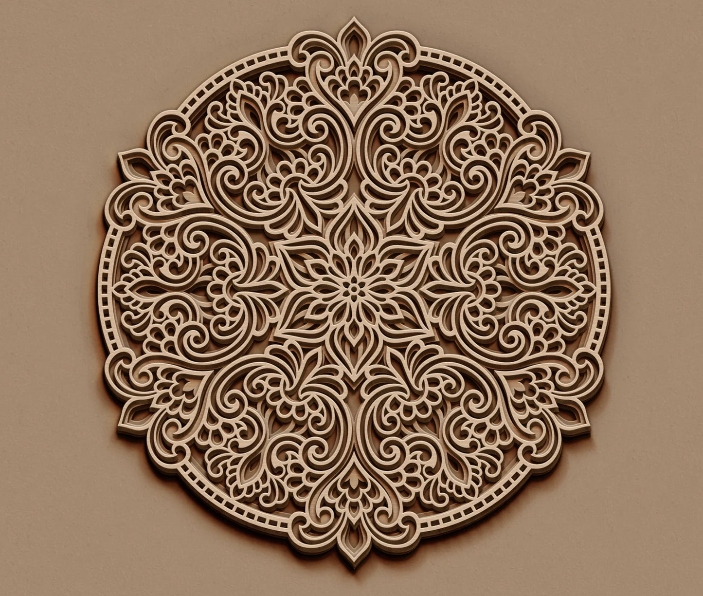 Eternal Bloom Sanctuary – Multi-Layered Sacred Mandala Wall Art (Sacred Geometry Wood Carving)