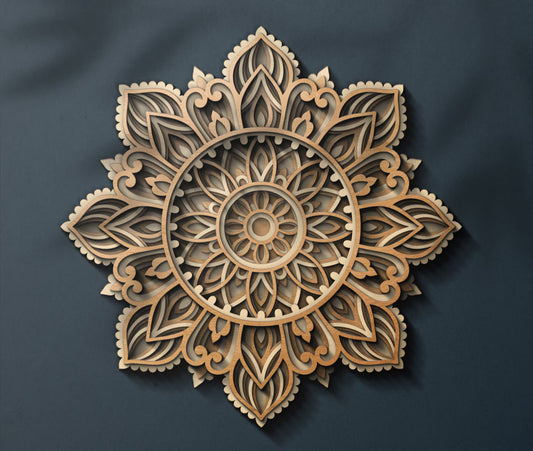 Mystic Harmony – Layered Sacred Mandala Wall Art (12" Laser-Cut Wood)